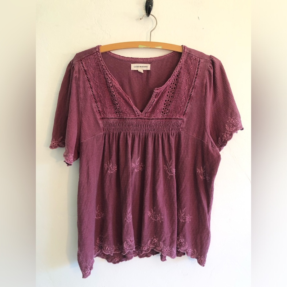 Lucky Brand Blouse Women's XL Boho Floral Peasant Cottagecore